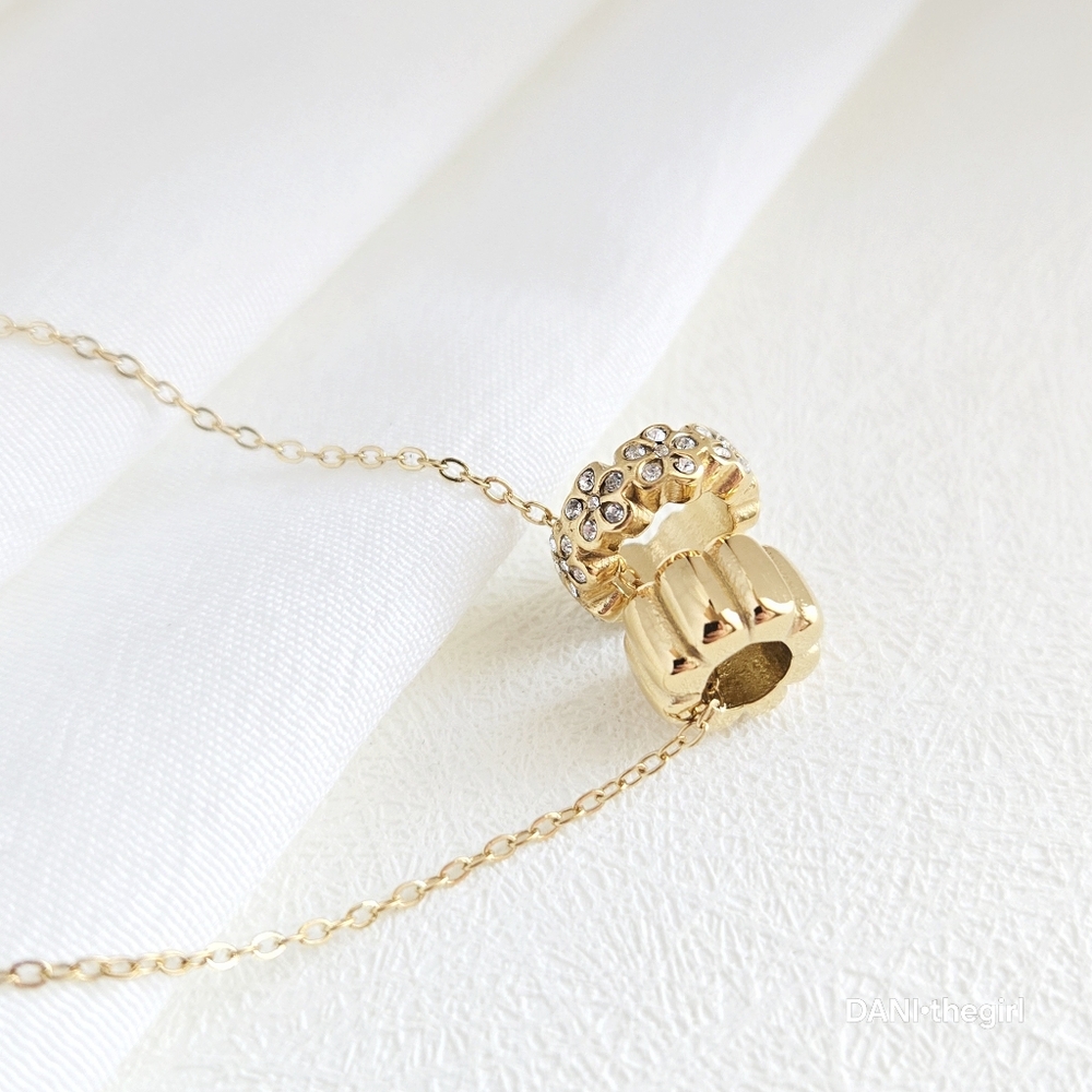 Gold Floral Bead Charm Necklace